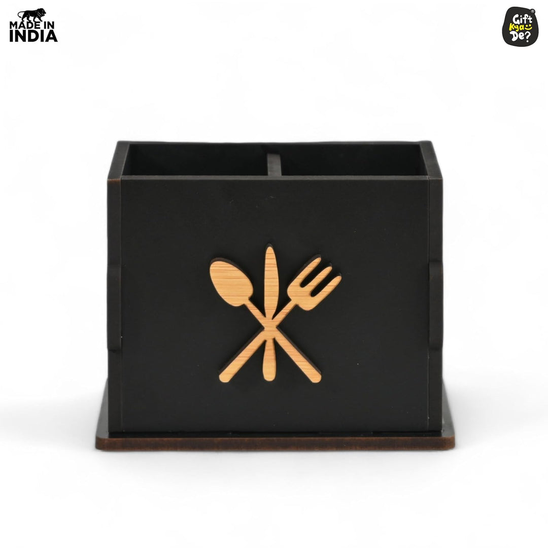 Gift Kya De 2 Compartments Wooden Cutlery Stand for Kitchen & Dining Table | Spoon, Knife & Fork Holder