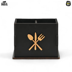 Gift Kya De 2 Compartments Wooden Cutlery Stand for Kitchen & Dining Table | Spoon, Knife & Fork Holder