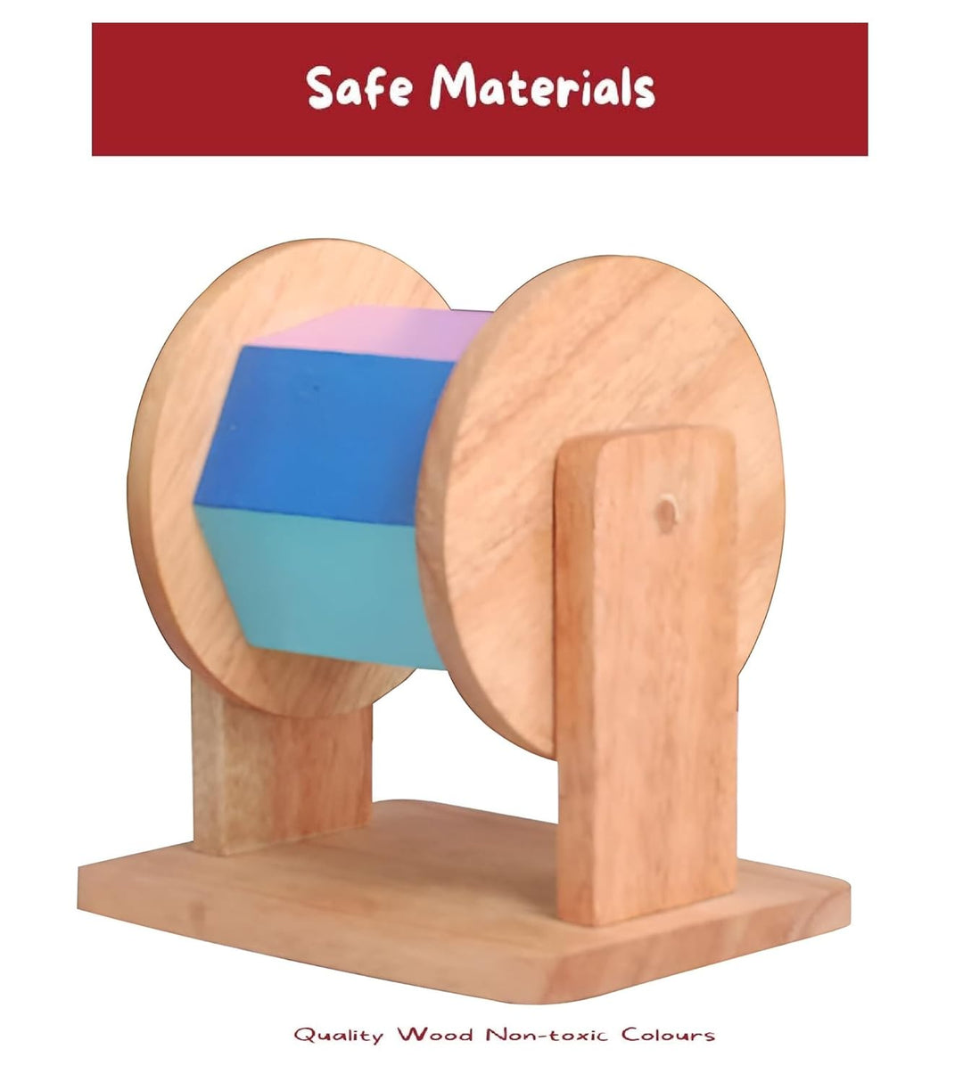 Channapatna Toys Wooden Rainbow Montessori Spinner Drum Toy with Rattle Sound for Babies (6+ Months) | Sensory & Fine Motor Skills | Encourages Curiosity & Movement