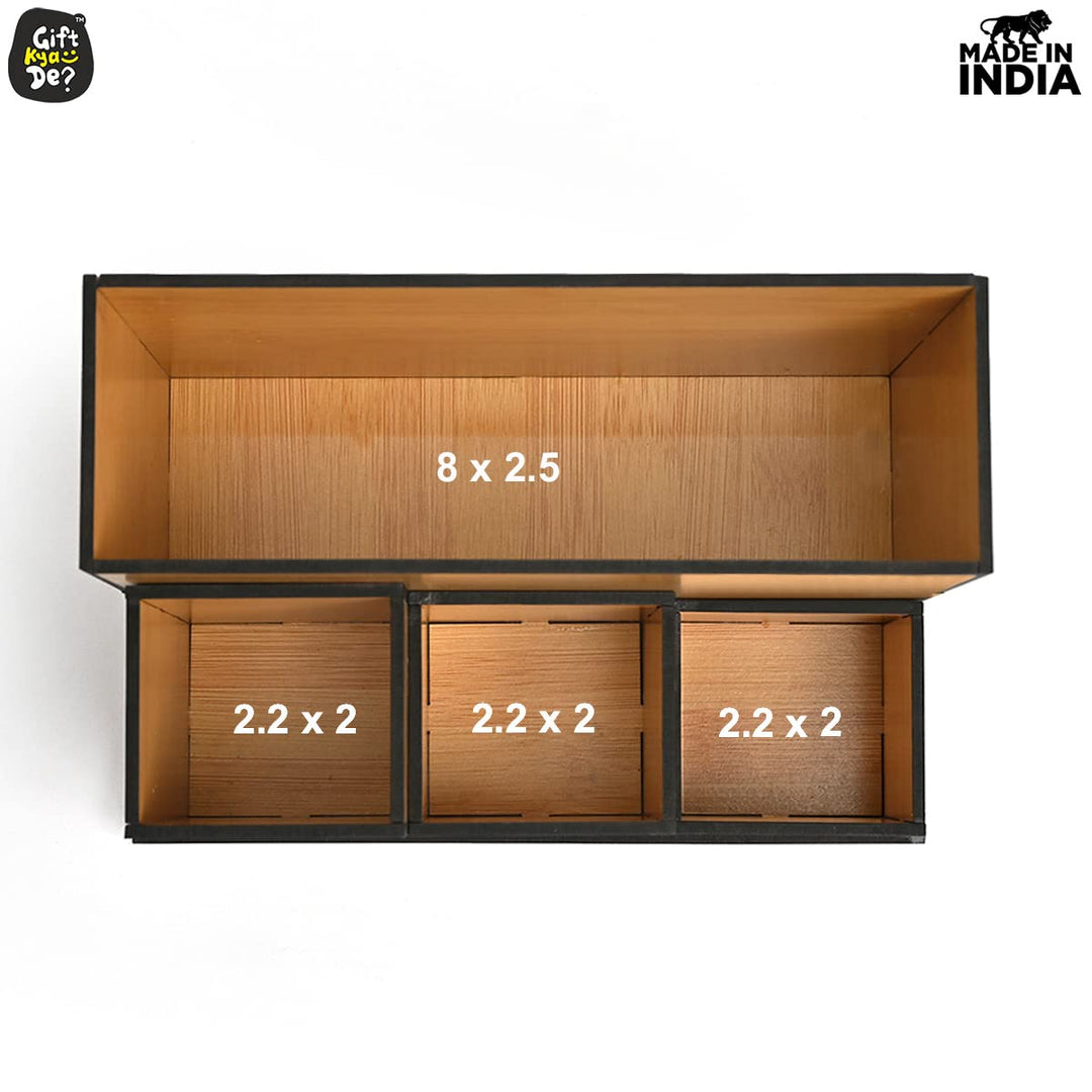 Gift Kya De Wooden Multipurpose Desk Organizer | Table Clock | 4 Compartment Organizer