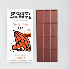 ANUTTAMA Spicy Tang Dark Chocolate - 62% Cocoa - Dried Ginger and Pepper - Vegan Chocolate Bar 50 gm