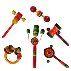 Channapatna Toys Wooden Rattles for Baby, Infants, New Born Babies Toys, Kids (0+ Years) - Set of 6 pcs - Multicolor - Discover Sounds, Develops Sensory Skills