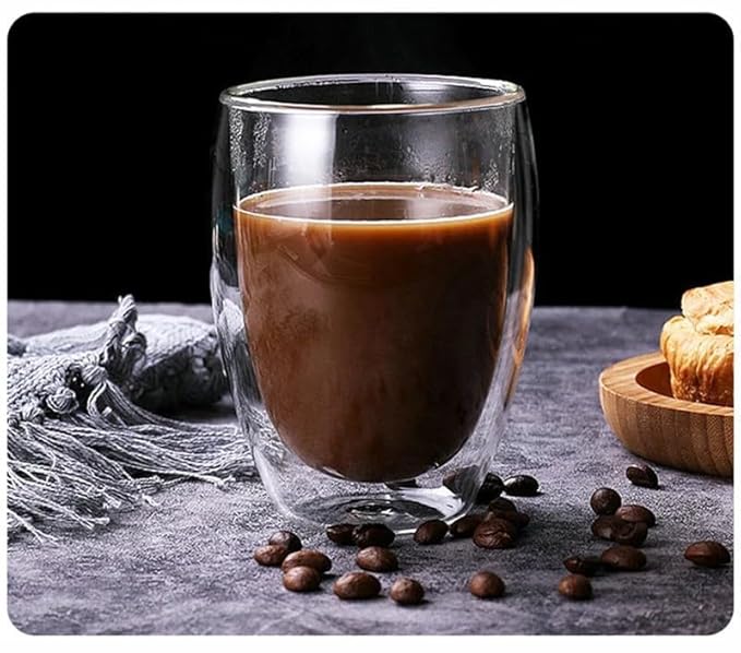 The Bean Co Roasters Double Wall Coffee Cup | Borosilicate Glass | Insulated Layer Cups | Perfect for Coffee and Tea