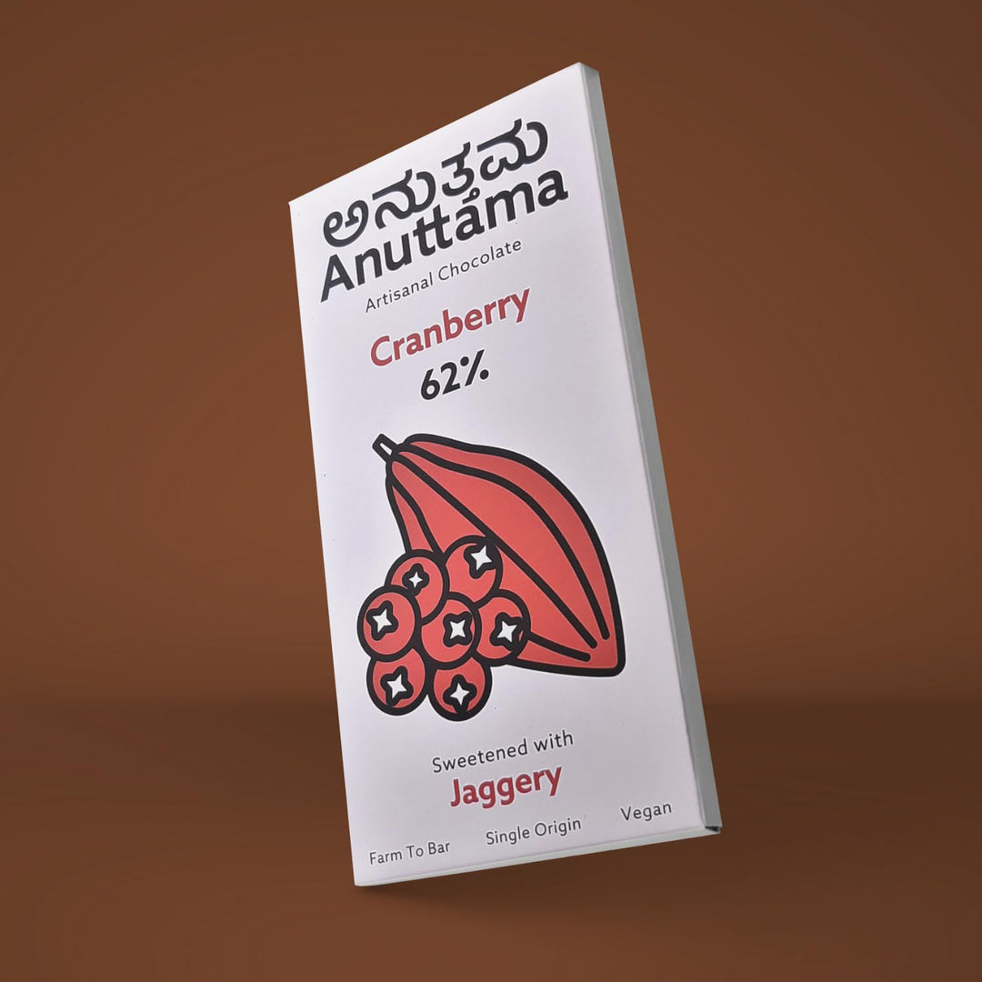ANUTTAMA Cranberry Dark Chocolate - 62% Cocoa & Cranberry - Vegan Chocolate Bar 50 gm