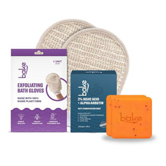 Tan Removal Exfoliating Bath Kit - 100% Ramie Plant Fibre Gloves + Kojic Acid Soap (2 Pcs) with Scrub Treatment