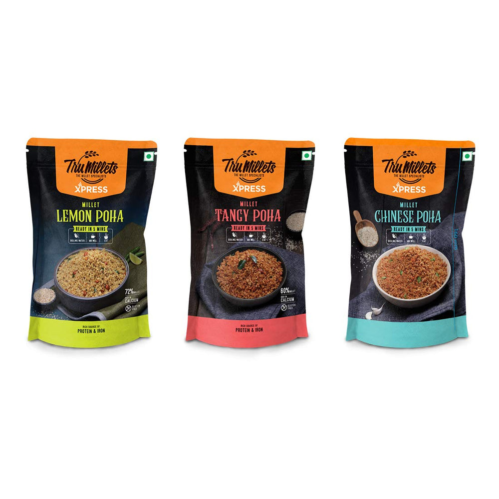 Trumillets MILLET LEMON,CHINISE AND TANGO POHA, EACH 180 gm (Pack of 6)