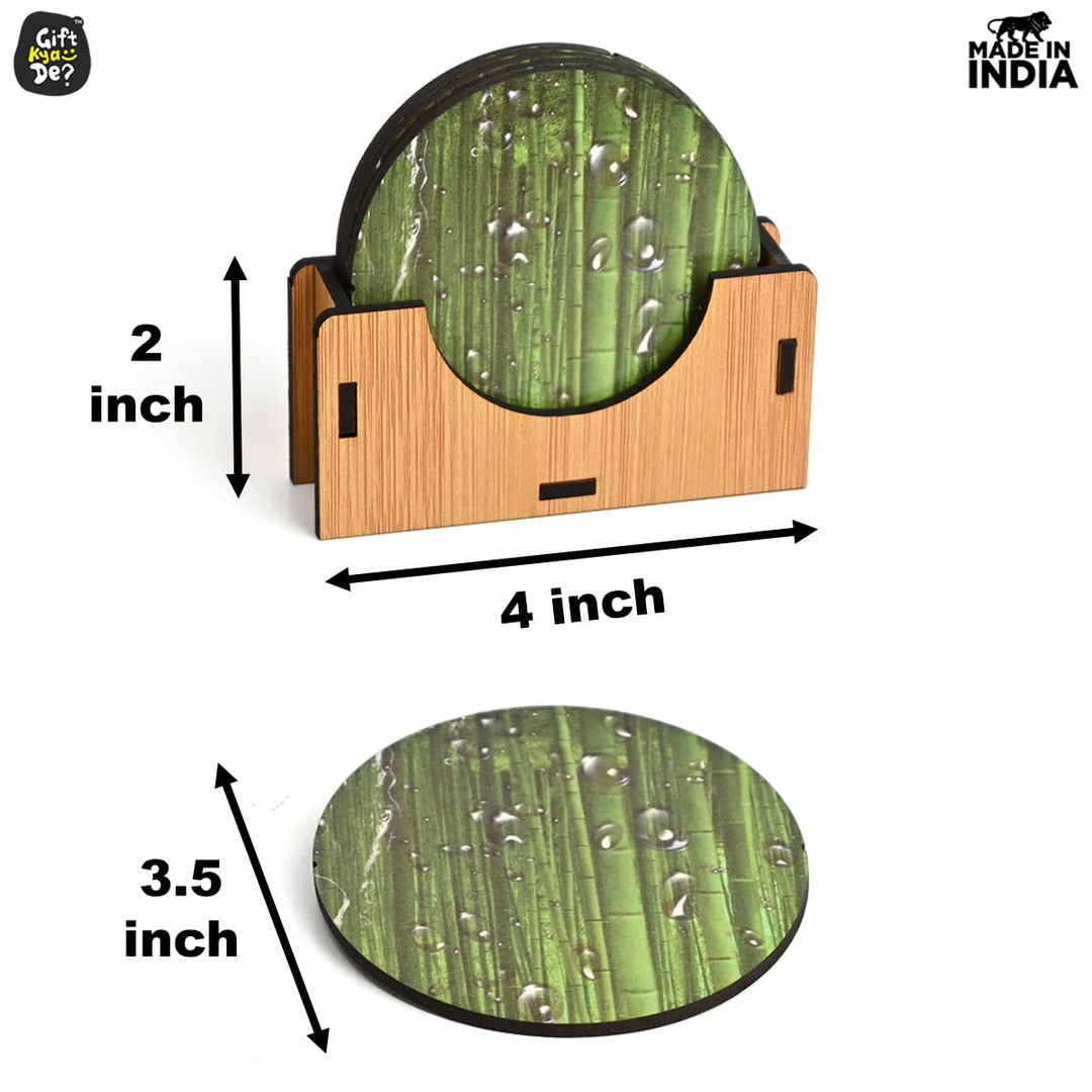 Gift Kya De Coaster Set of 6 Natural Wooden Bamboo Tree Style | Coasters with Beautiful Coaster Stand