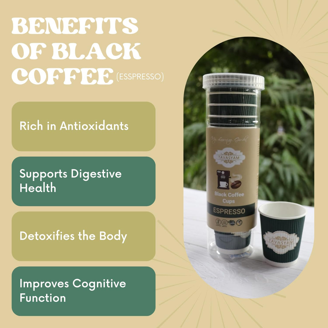 Tavasyam Instant Espresso Flavoured Black Coffee |  Pre-Filled Coffee Cups 200ml | Pack of 12 Cups