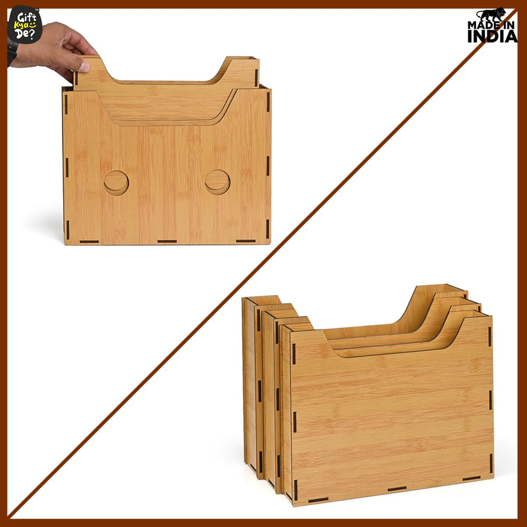 Gift Kya De File Organiser 3 Tier Paper Tray For Office Desk, Horizontal & Vertical Adjustment A4 Documents Organizer