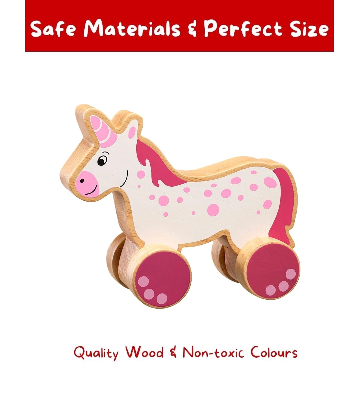 Premium Pull Along Toy Wooden Unicorn for 12 Months & Above Kids, Toddlers, Infant & Preschool Toys - Multicolor - with Attached String- Encourage Walking