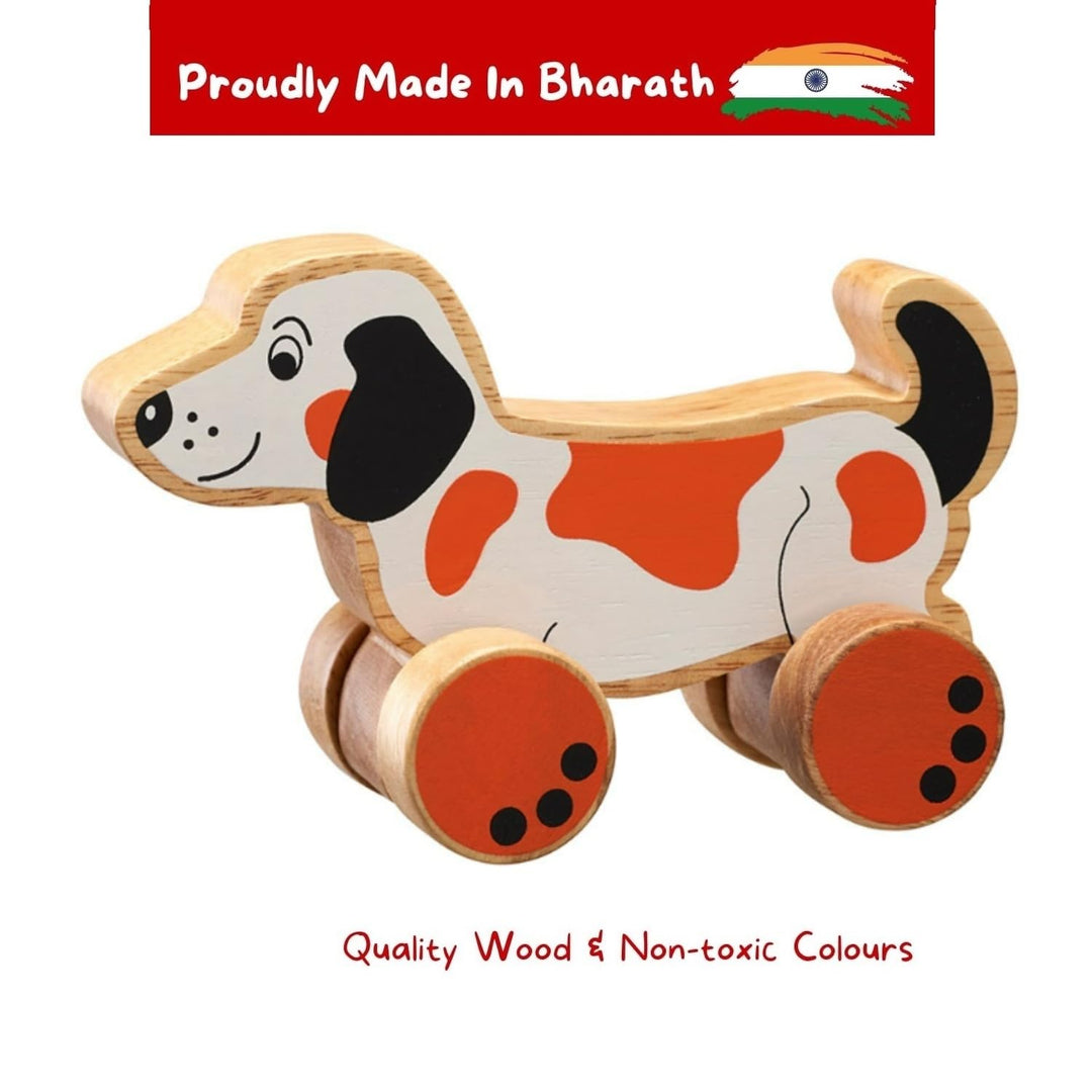 Channapatna Toys Premium Pull Along Toy Wooden Doggy for 12 Months & Above Kids, Toddlers, Infant & Preschool Toys - Multicolor - With Attached String- Encourage Walking