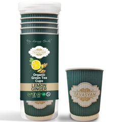 TAVASYAM Ready to Sip Lemon Ginger Green Tea Cups - Vegan, Gluten Free & Sugar Free - Pre-Filled Tea Cups 200 ml - Pack of 12 Cups