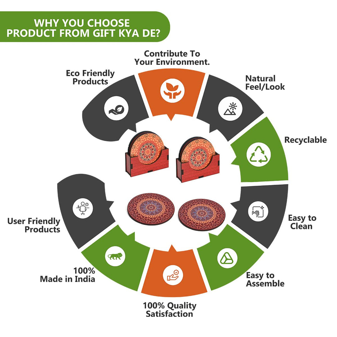 Gift Kya De Coaster Set of 12 Beautiful Wooden Coasters with Proper Coaster Stand (Combo Pack) (12 pc 9 x 9 cm)