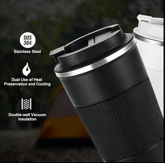 The Bean Co Roasters Coffee Travel Mug | 380 ML | Double Walled Stainless Steel Vacuum Insulated (White)