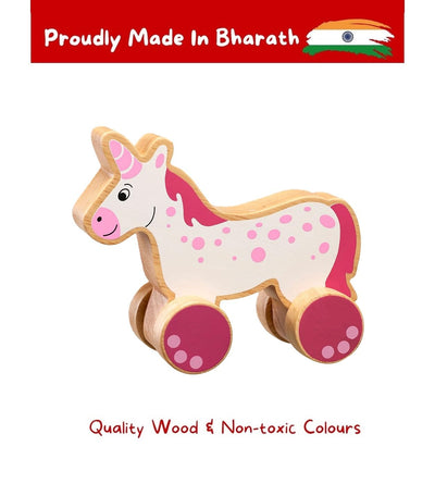 Channapatna Toys Premium Pull Along Toy Wooden Unicorn for 12 Months & Above Kids, Toddlers, Infant & Preschool Toys - Multicolor - with Attached String- Encourage Walking