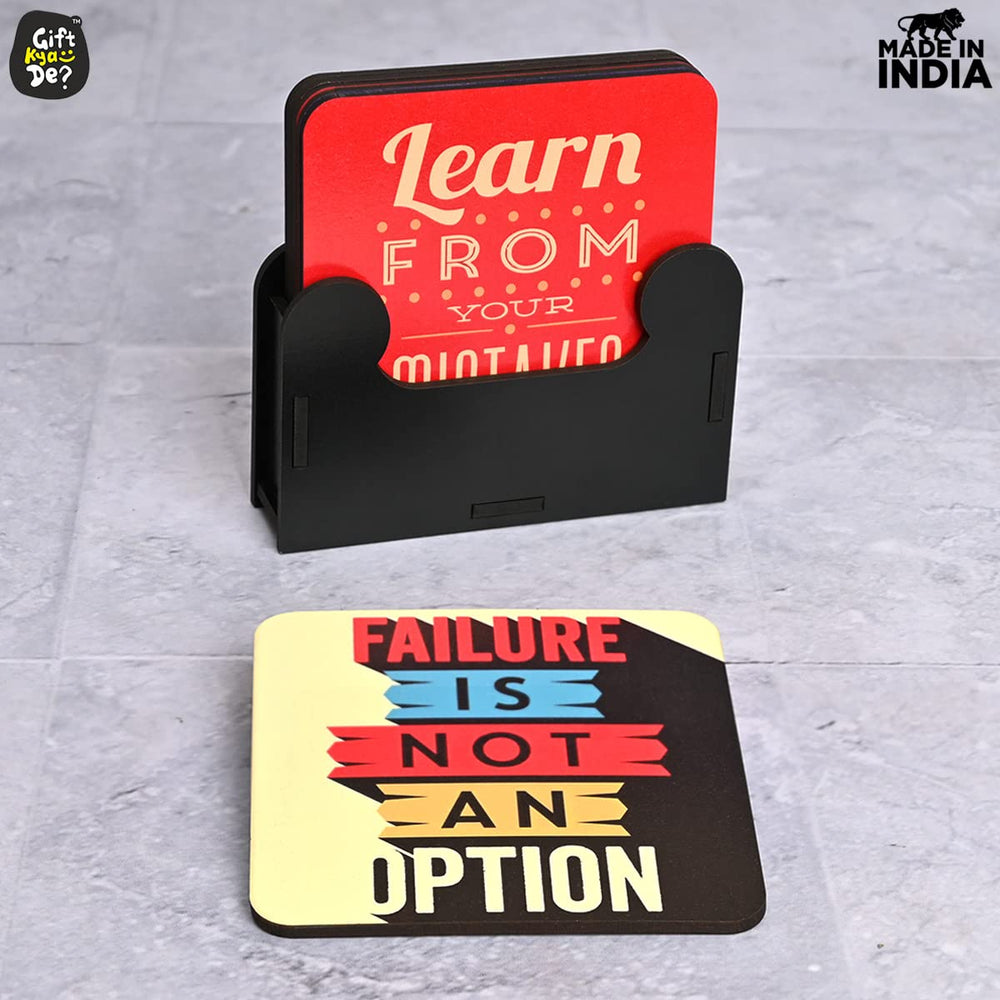 Gift Kya De Square Quotes Coaster Set of 6 With Coaster Stand | Quotes Coaster Set fit for Tea Cups and Coffee Mugs Also Coffee Lover Gifts