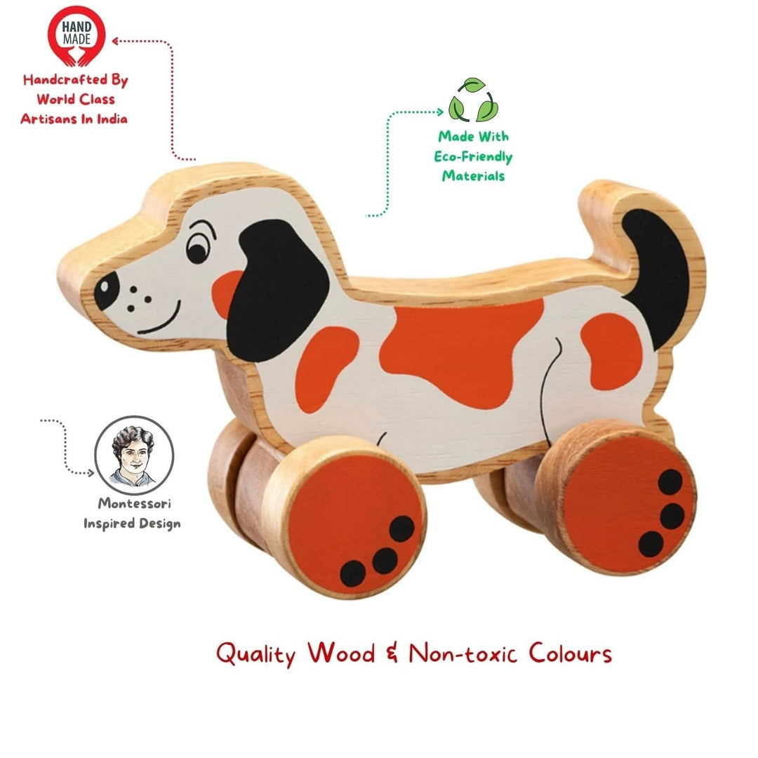 Channapatna Toys Premium Pull Along Toy Wooden Doggy for 12 Months & Above Kids, Toddlers, Infant & Preschool Toys - Multicolor - With Attached String- Encourage Walking
