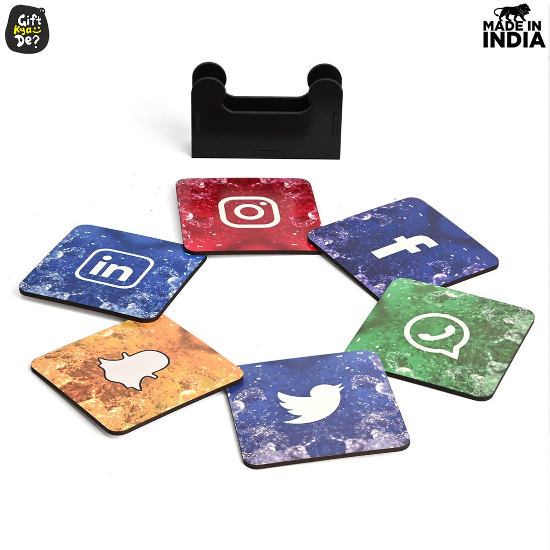 Gift Kya De Square Quotes Coaster Set of 6 With Coaster Stand | Quotes Coaster Set fit for Tea Cups and Coffee Mugs Also Coffee Lover Gifts