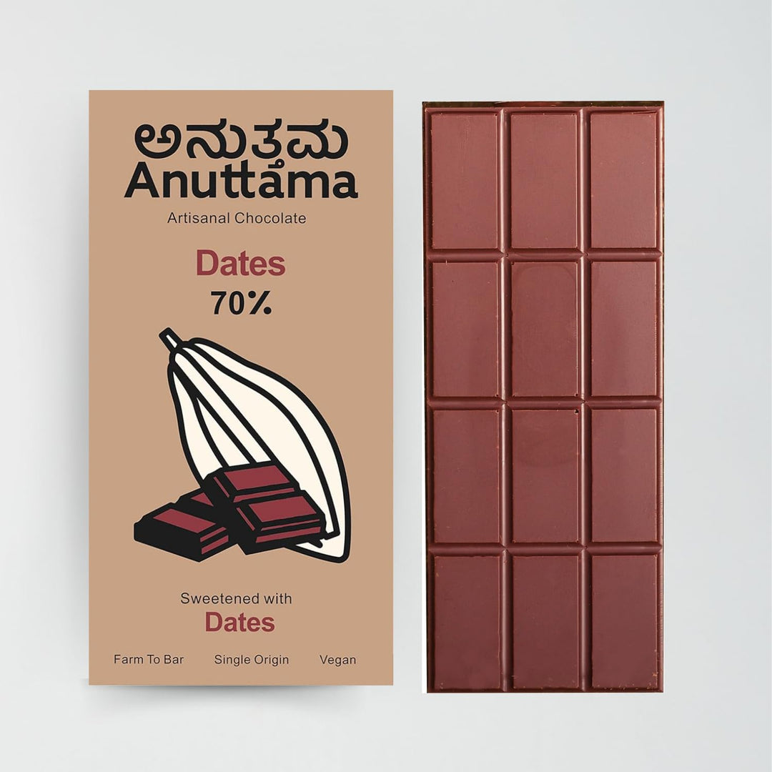 ANUTTAMA Dates Dark Chocolate - 70% Cocoa - Vegan Chocolate Bar 50 gm