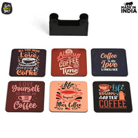 Gift Kya De Square Quotes Coaster Set of 6 With Coaster Stand | Quotes Coaster Set fit for Tea Cups and Coffee Mugs Also Coffee Lover Gifts