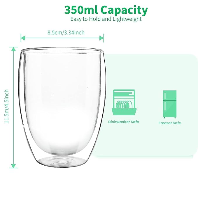 The Bean Co Roasters Double Wall Coffee Cup | Borosilicate Glass | Insulated Layer Cups | Perfect for Coffee and Tea