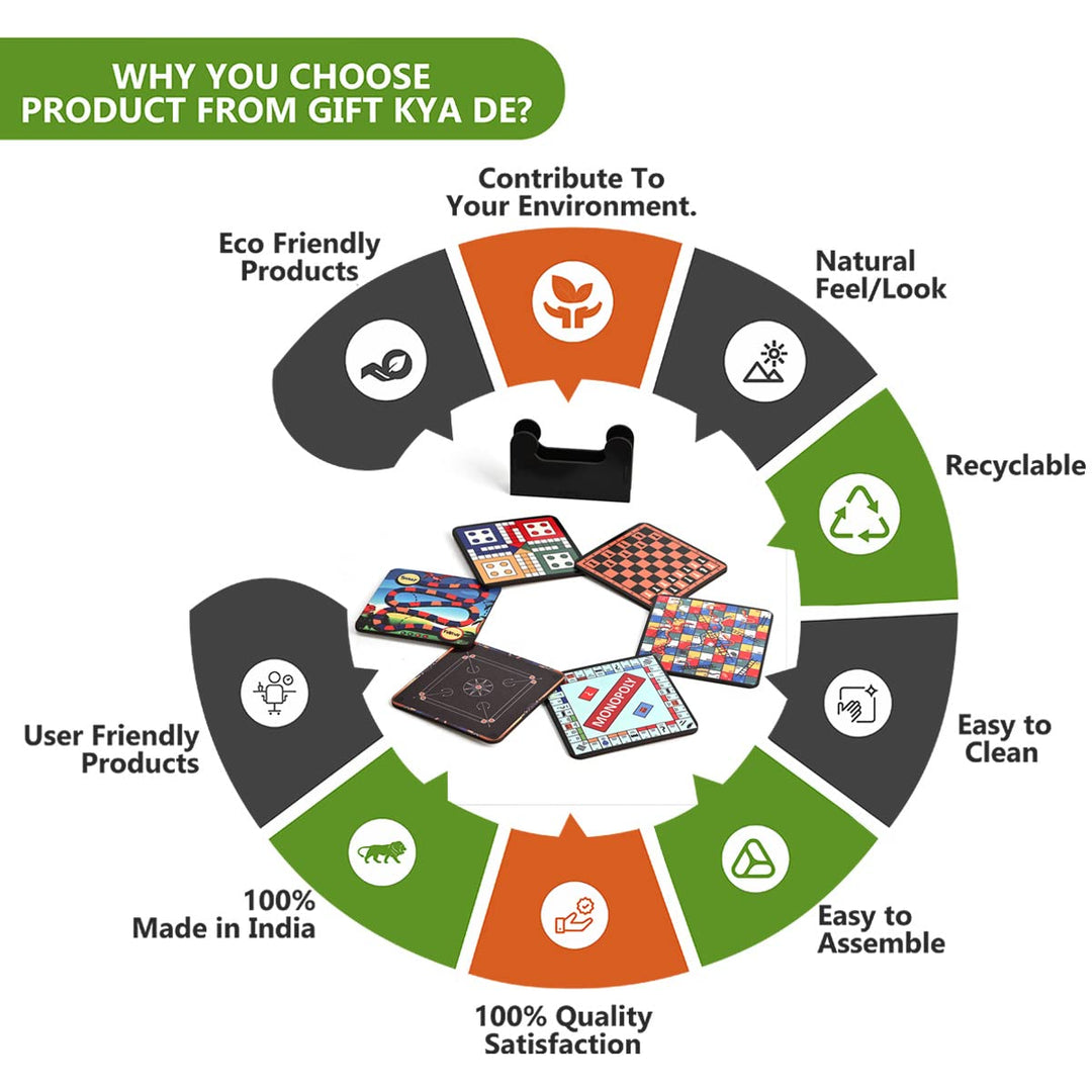 Gift Kya De Square Quotes Coaster Set of 6 With Coaster Stand | Quotes Coaster Set fit for Tea Cups and Coffee Mugs Also Coffee Lover Gifts