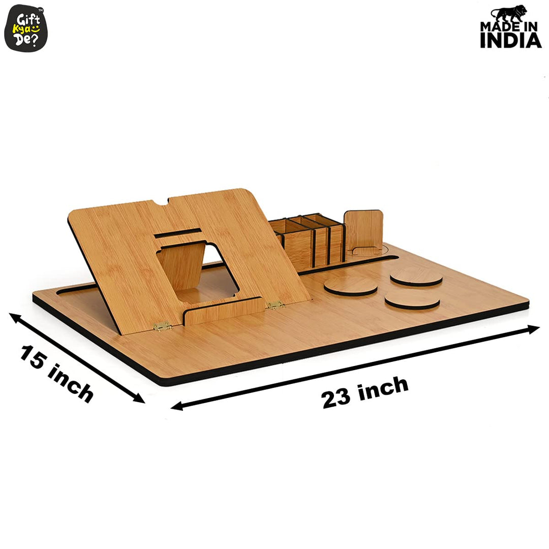 Gift Kya De Lapdesks Premium All-in-one Table top for Laptop Stand with Cooling pad Keyboard and Mouse pad Mobile Stand Stationary Desk Organizers and Coaster Set (All in One)