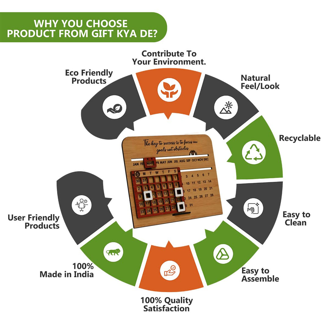 Gift Kya De Wooden Lifetime Motivational Quote Desk Calendar | Table Calendar For Office & Home | Eco Friendly