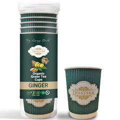 TAVASYAM Ready to Sip Ginger Flavour Green Tea Cups - Vegan, Gluten Free & Sugar Free - Pre-Filled Tea Cups 200 ml - Pack of 12 Cups