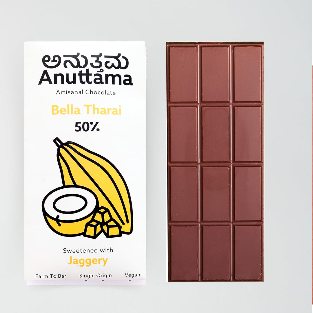 ANUTTAMA Bella Tharai Dark Chocolate - 50% Cocoa - Vegan Dark Chocolate 50 gm