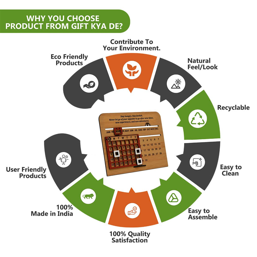 Gift Kya De Wooden Lifetime Motivational Quote Desk Calendar | Table Calendar For Office & Home | Eco Friendly