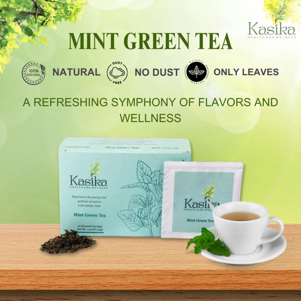 Kasika Mint Green Tea Leaves in Pyramid Tea Bags