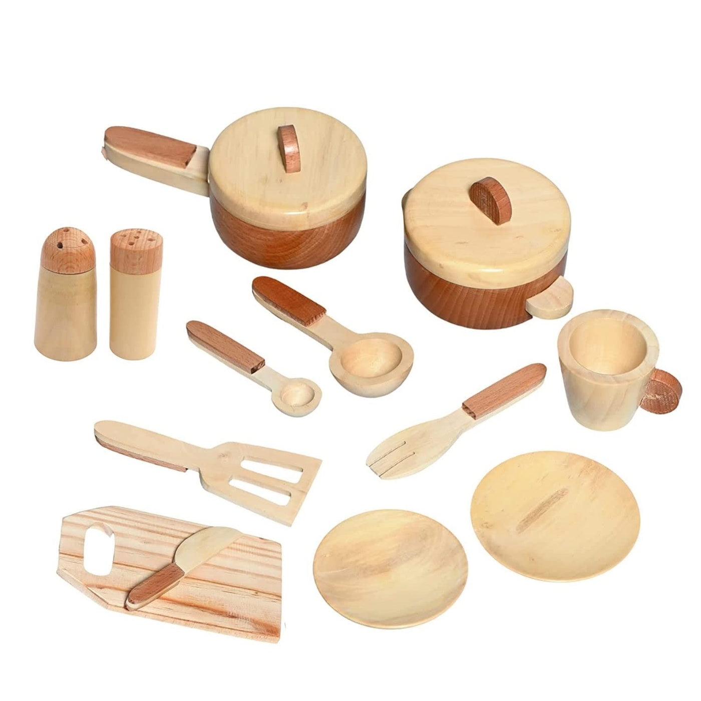 Wooden Montessori Kitchen Toy Set Natural Cooking Sets Pretend Play Toys for Little Boys and Girls and Kids Age 3+ (Premium)