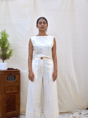 Unborn Studio Natural stripes - High-waisted crop pants