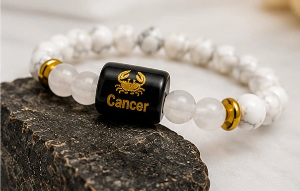 Bamboology Trends Cancer Zodiac Howlite & Milky Quartz Gemstone Bracelet | Certified Natural Crystal Bracelet for Emotional Balance, Calmness, Intuition & Protection