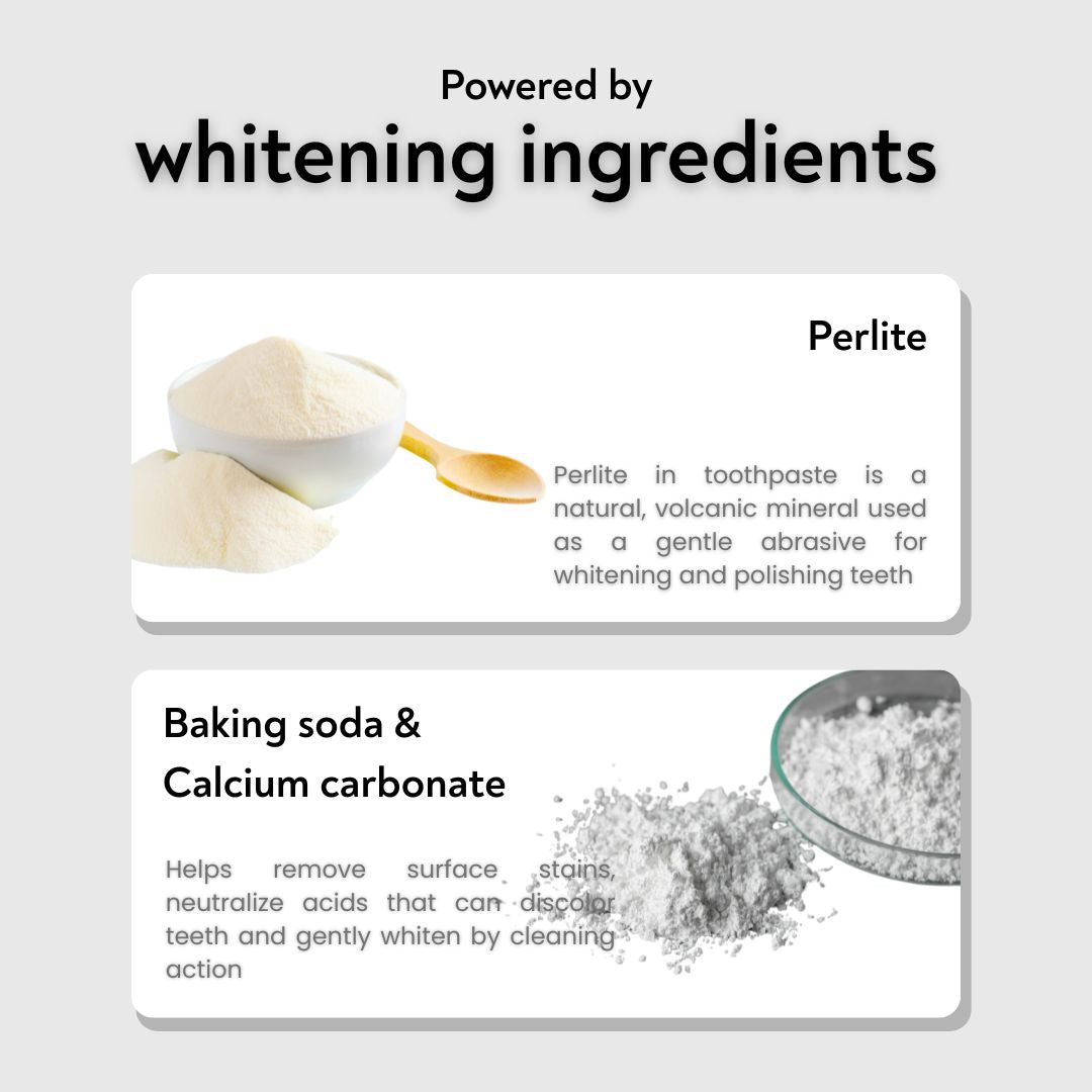 Habbits Whitening Toothpaste (100g) + Teeth Whitening Powder (50g) Combo | 2 Plant-Based Wheat Straw Toothbrush | Long Lasting Freshness | n-HAp & Hyaluronic Acid | Fluoride & Peroxide Free