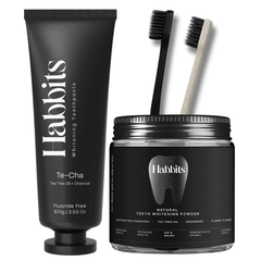 Habbits Whitening Toothpaste (100g) + Teeth Whitening Powder (50g) Combo | 2 Plant-Based Wheat Straw Toothbrush | Long Lasting Freshness | n-HAp & Hyaluronic Acid | Fluoride & Peroxide Free