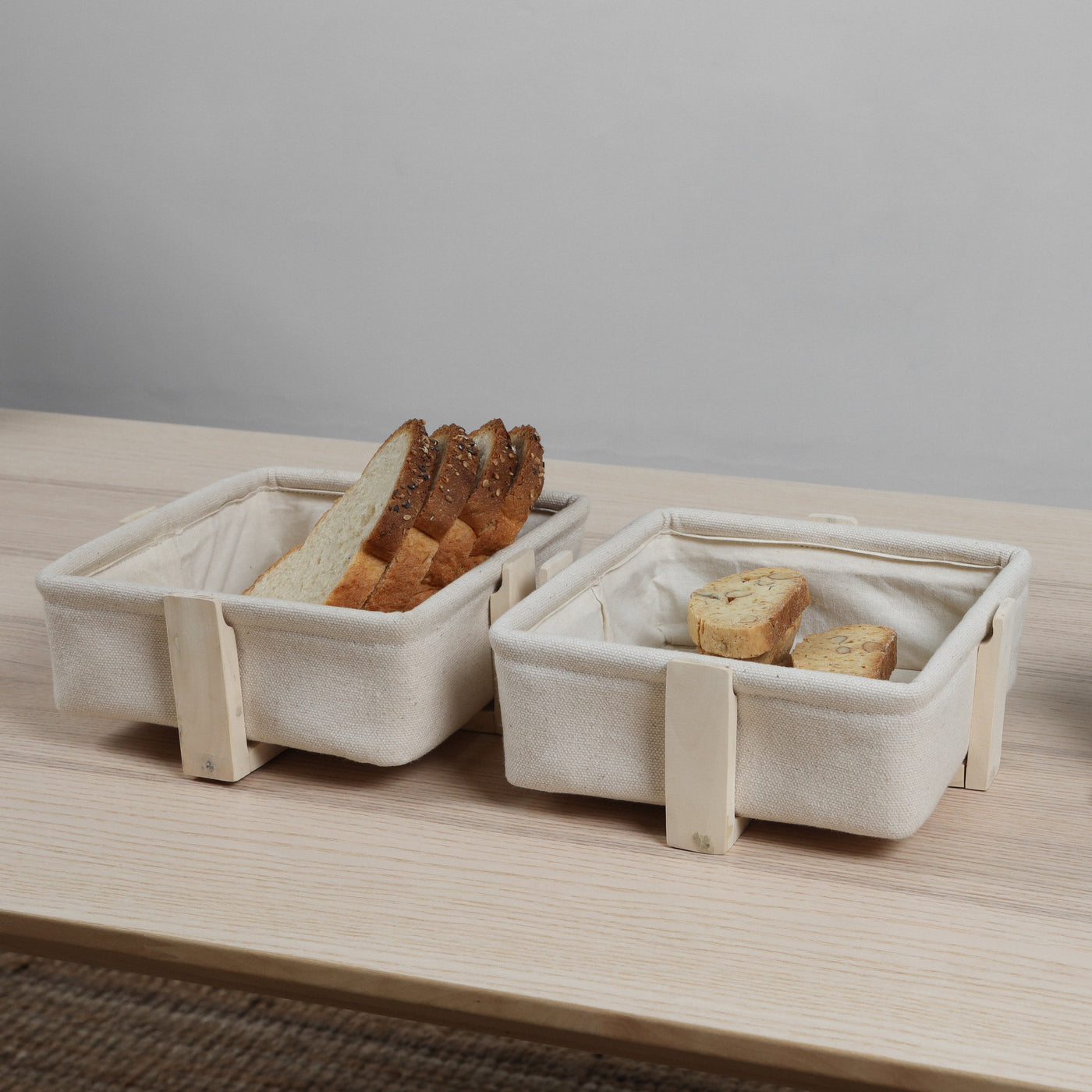 Square Bread Basket with Wooden Stand