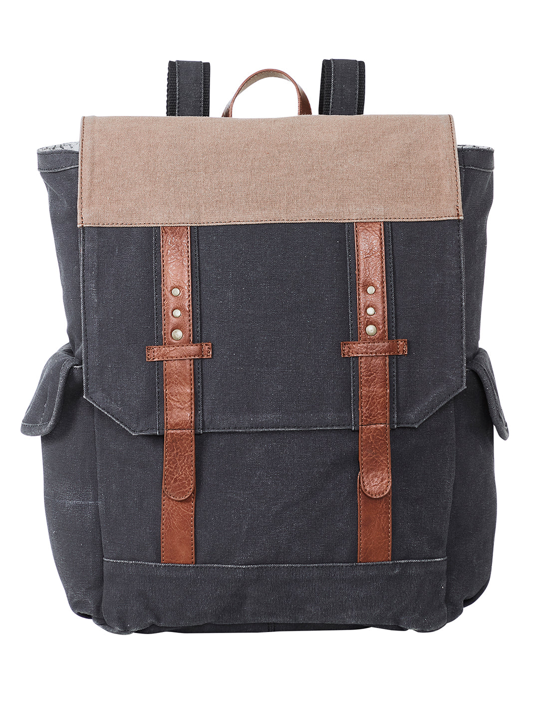 Mona B - 100% cotton canvas back pack for offices schools and colleges with two outside pockets and stylish design