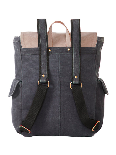 Mona B - 100% cotton canvas back pack for offices schools and colleges with two outside pockets and stylish design