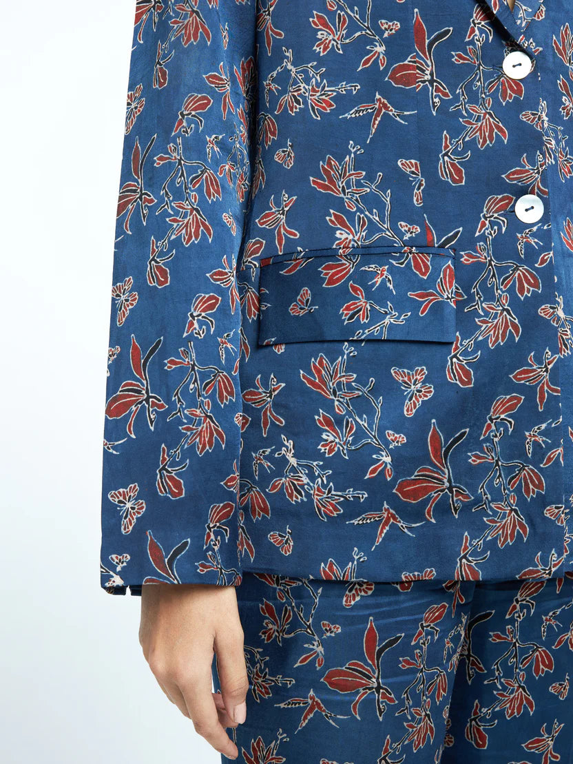 Anushé Pirani Paradise Blazer | Ajrakh Print Modal | Indigo, Women's