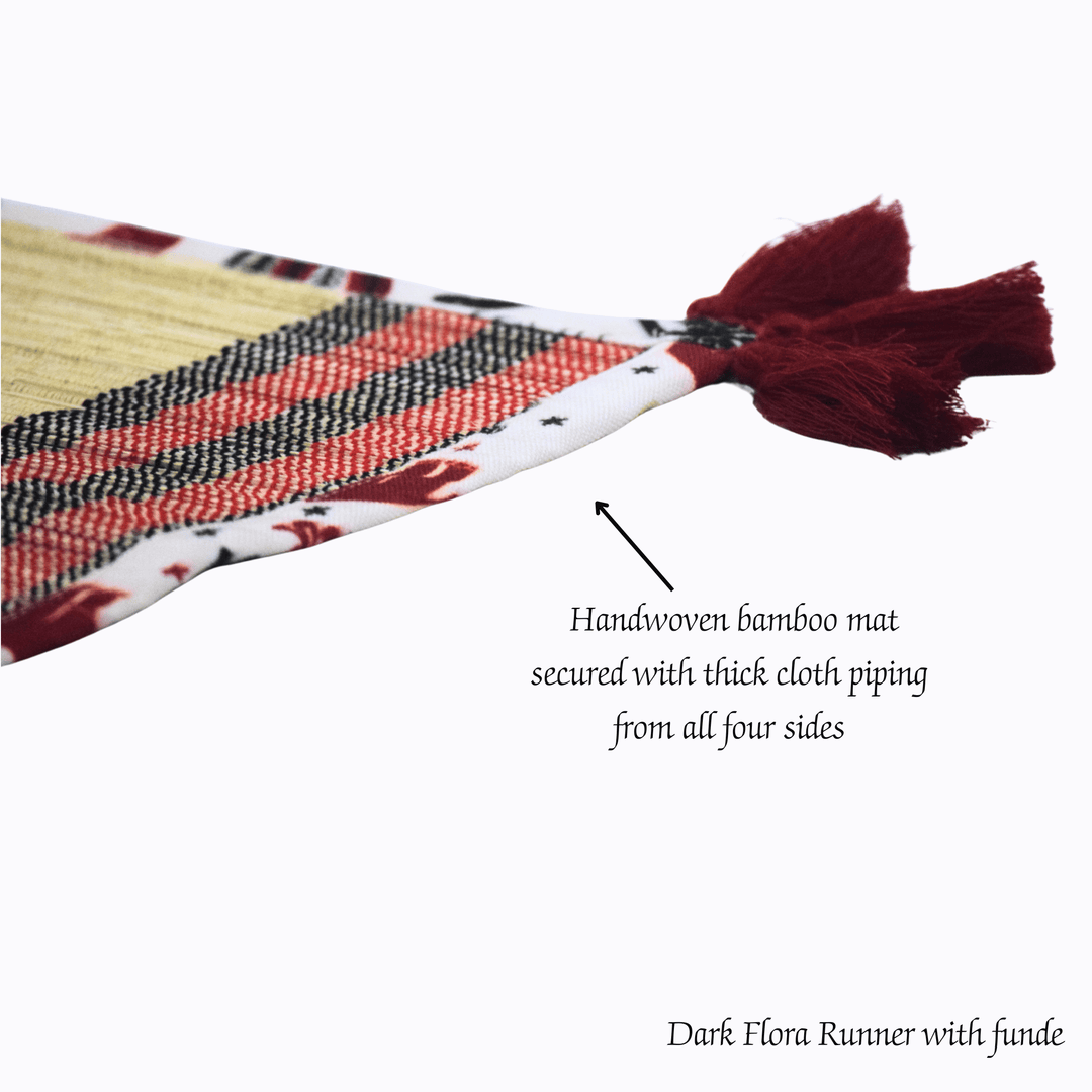 After Wait | Bamboo Table Runner – Elephant Print Canvas Border with Red Funde