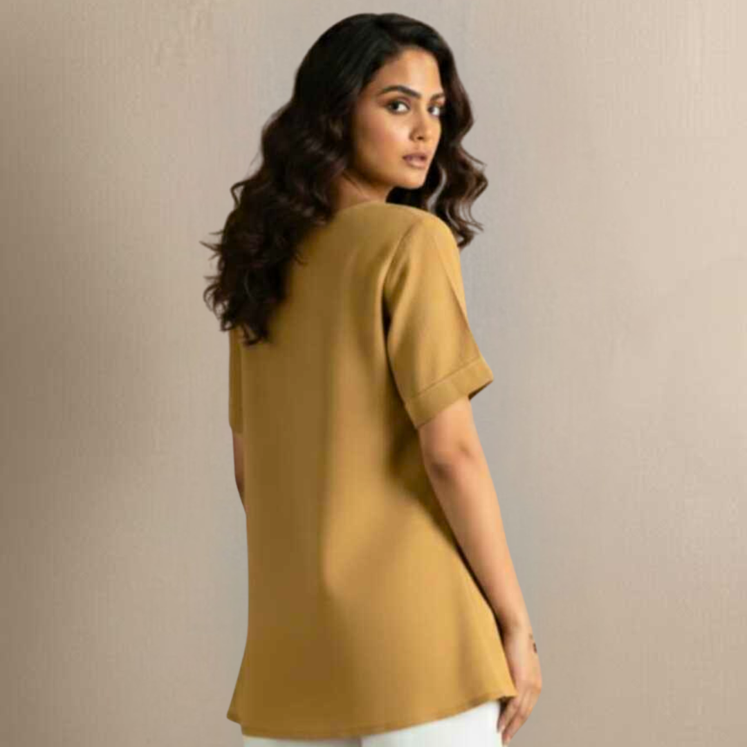 Mustard Slub Cotton Tunic | Hand Painted Fish Motif | Sustainable Wear