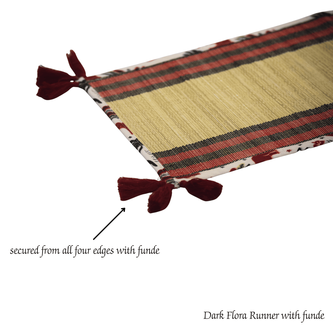 After Wait | Bamboo Table Runner – Elephant Print Canvas Border with Red Funde