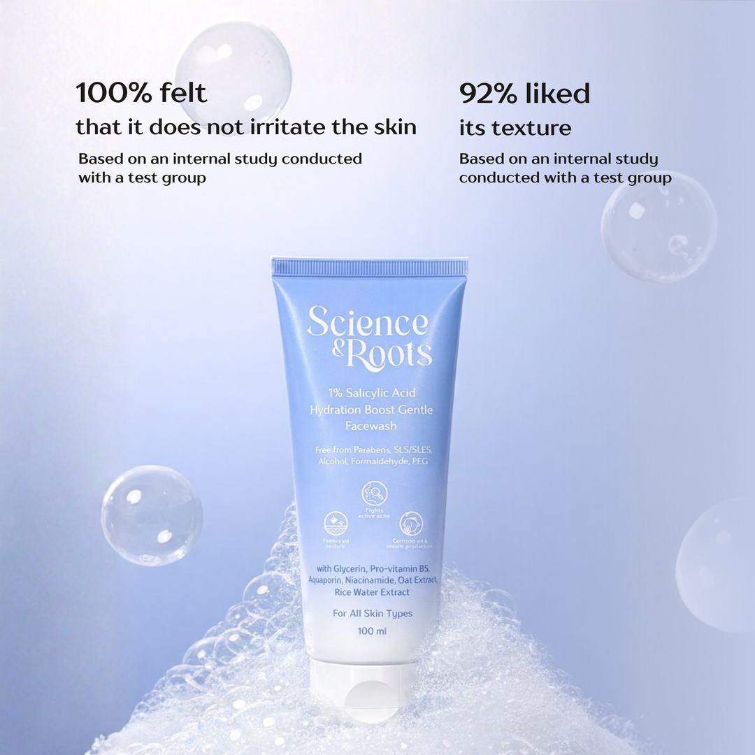 Science & Roots 1% Salicylic Acid Hydration Boost Gentle Facewash | Fights acne and reduces acne marks | Controls Oil | Suitable for sensitive skin | All skin types