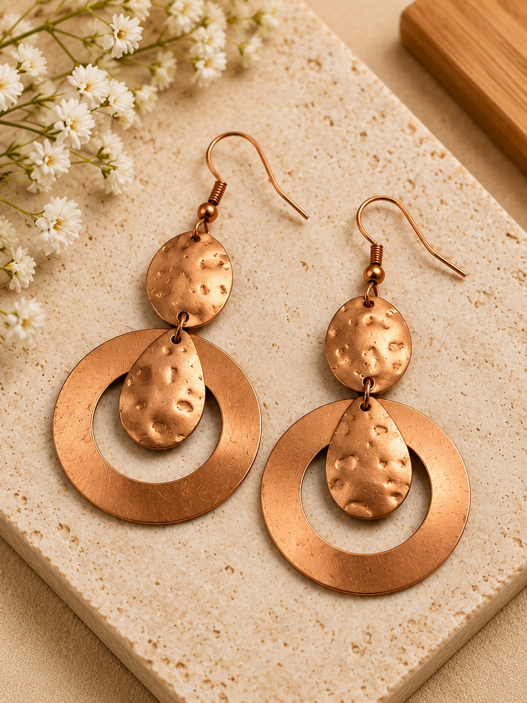 Bamboology Trends Hammered Copper Drop Earrings | Round Design