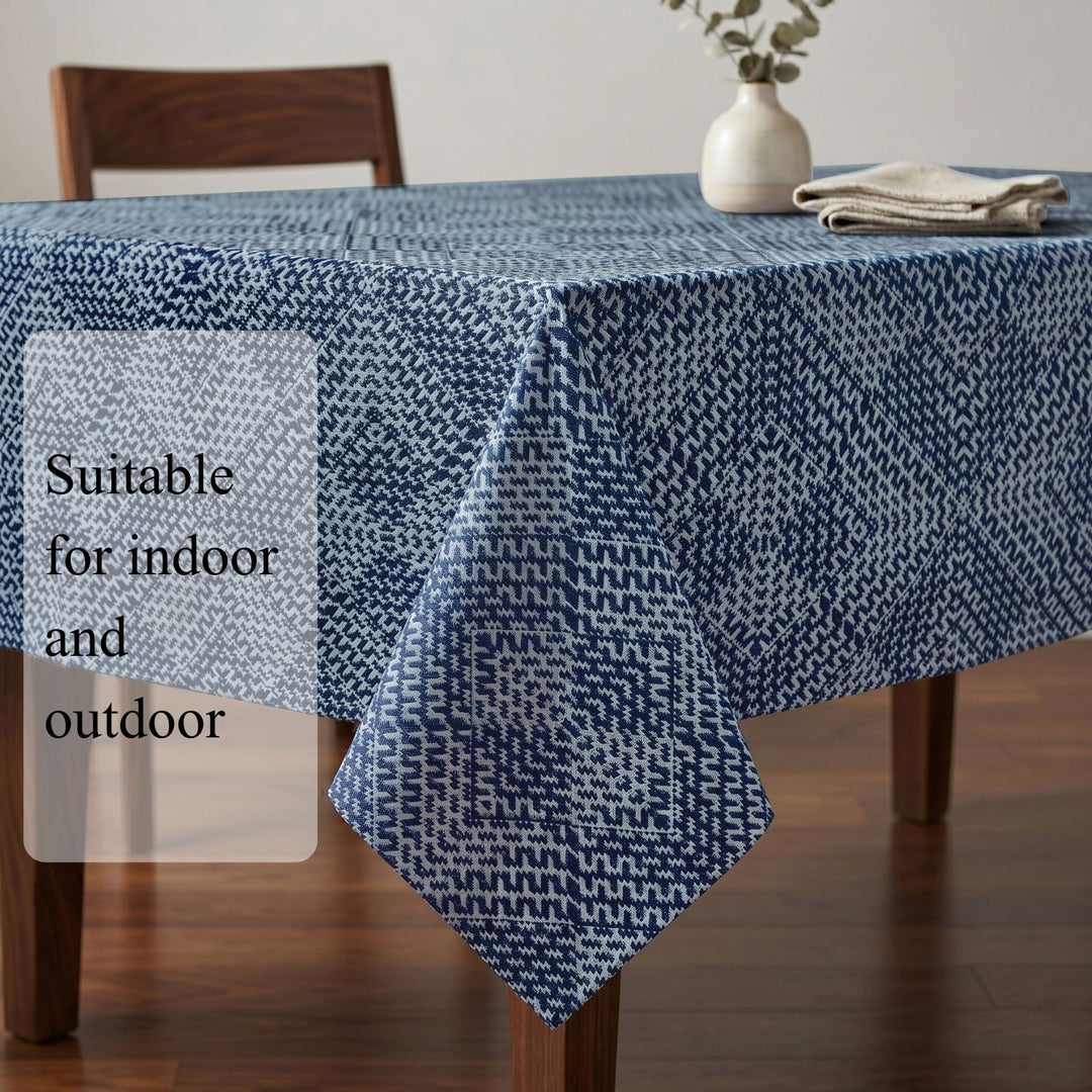 Blue Printed Design Dining Table Cover for 4-6 Seater Dining Table