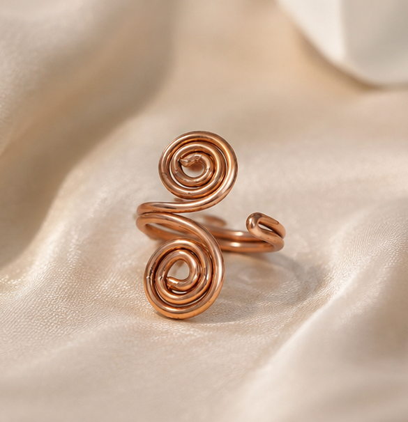 Bamboology Trends Nature Heal Adjustable Spiral Pure Copper Ring for Women | Handmade Double Spiral Copper Ring | Ayurvedic Wellness Jewelery