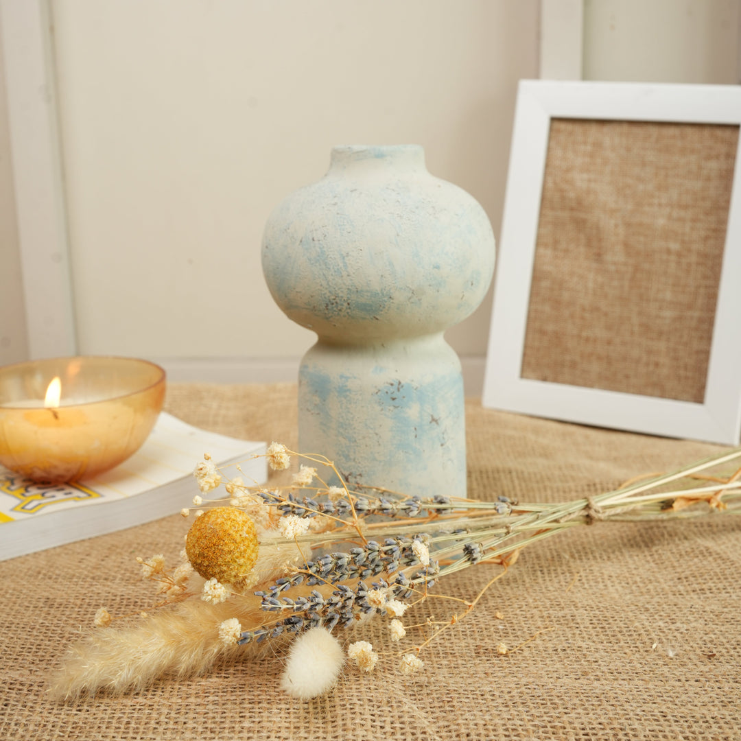 Coastal Bloom Blue & White Porcelain Vase with Dried Flowers | Home Décor