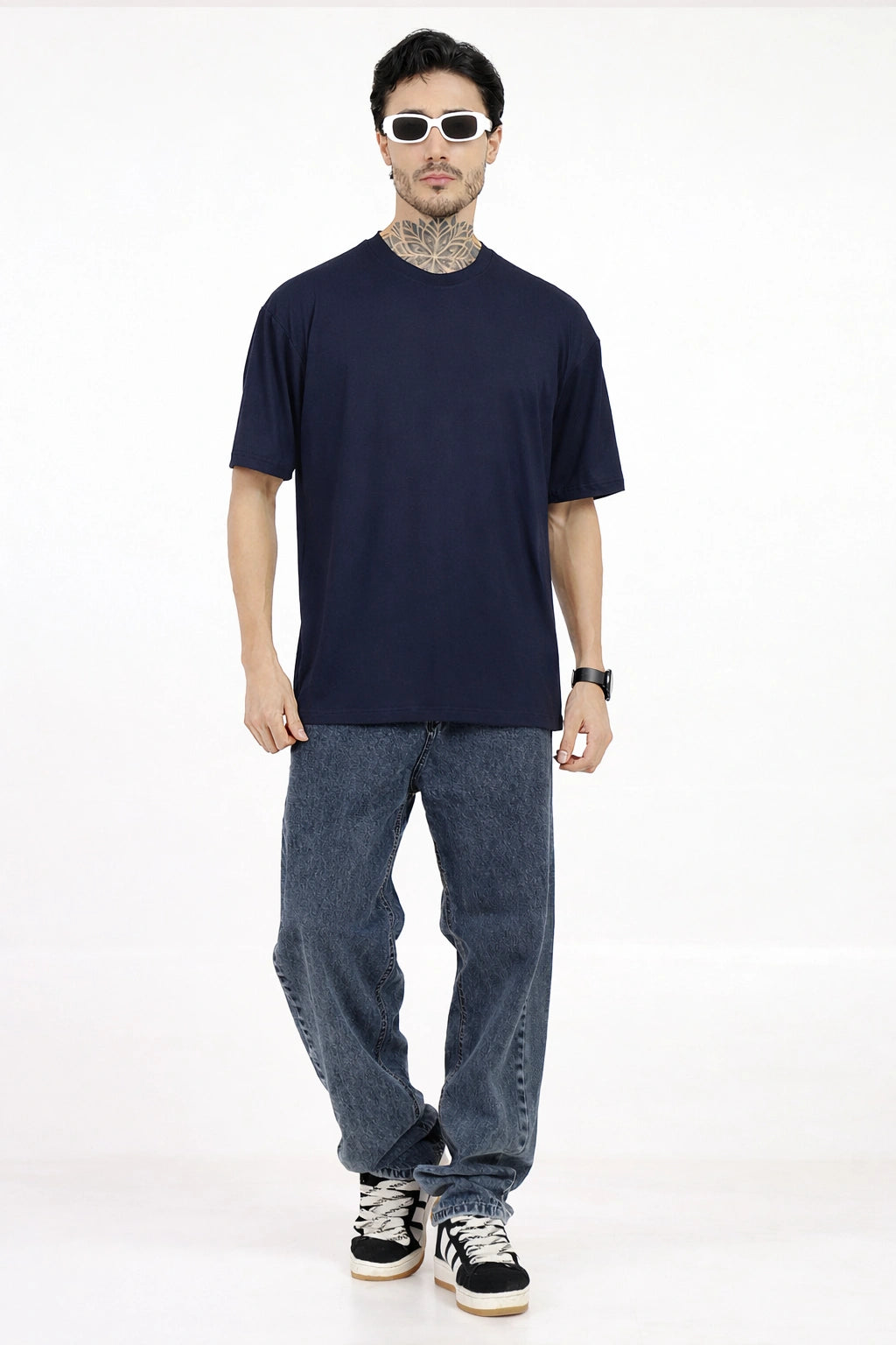 Men Oversized Plain Bamboo T-Shirt – Soft, Breathable & Sustainable | Navy